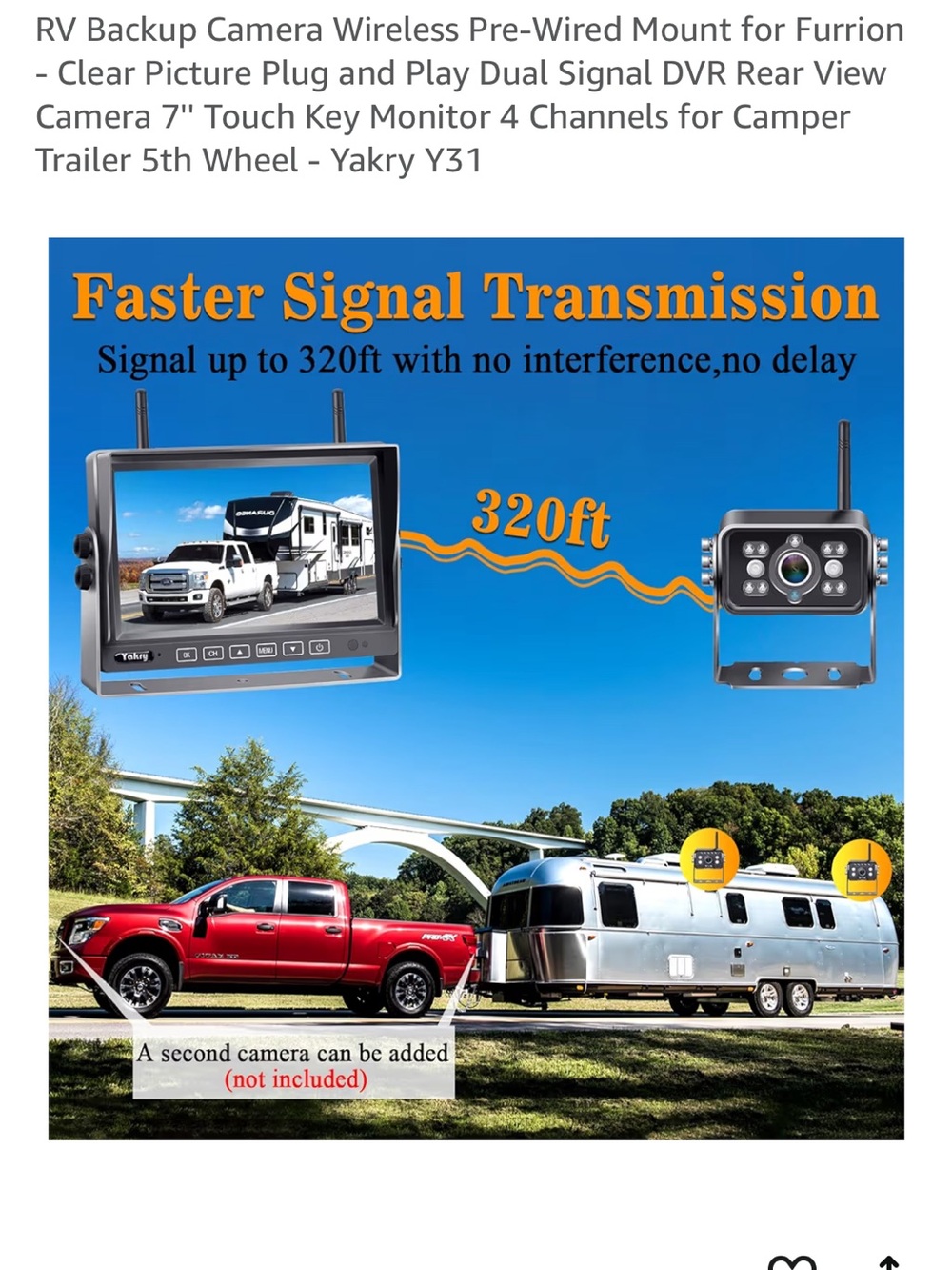 Y31 7" Wireless RV Backup Camera System - Black